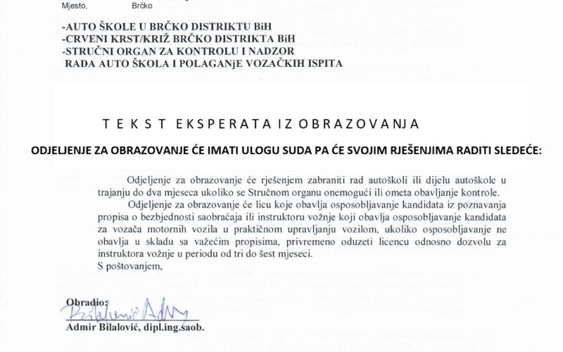 Odlukom šefa Obrazovanja Zorana Bulatovića uvode se zabrane rada autoškolama i instruktorima od 3 do 6 mjeseci